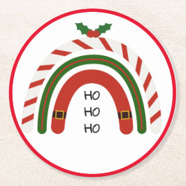 雪に染まるクリスマスレインボー ラウンドペーパーコースター