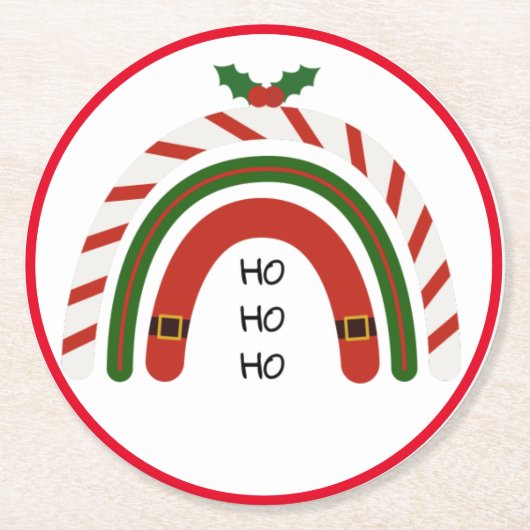 雪に染まるクリスマスレインボー ラウンドペーパーコースター (正面)