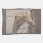 雪に横たわるホッキョクグマヴィンテージイラストレーション キッチンタオル (横)