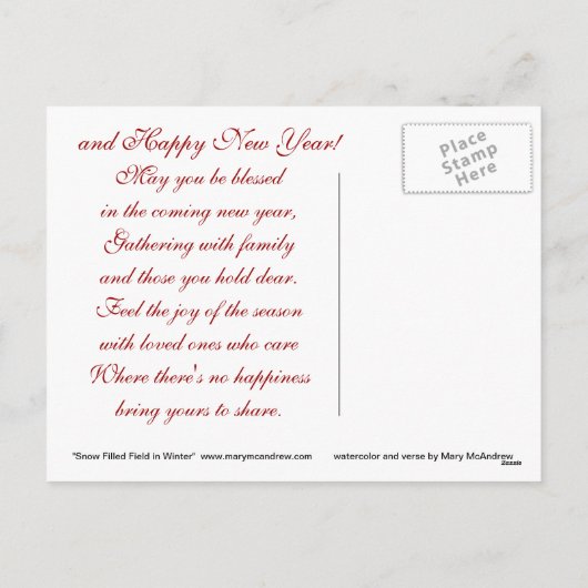 雪に満ちたフィールド冬の風景 シーズンポストカード (裏面)