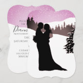 雪に満ちた山の冬の結婚式に2人 招待状 (正面/裏面)