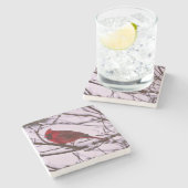 雪に満ちた木に美しい赤い（鳥）ショウジョウコウカンチョウ ストーンコースター (横)