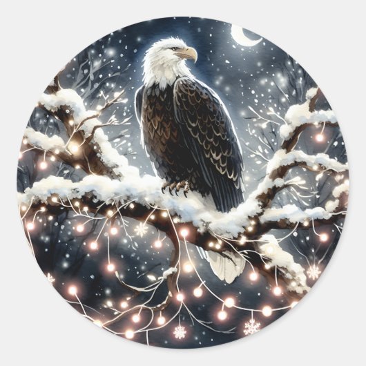 雪に満ちた枝のクリスマスの上にワシ ラウンドシール (正面)