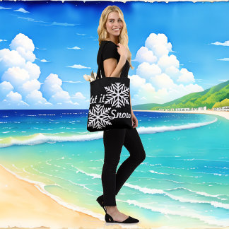 雪に白い雪の結晶を黒くエレガントする トートバッグ