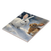 雪に白と茶色のかわいいウサギが二頭 タイル (側面)