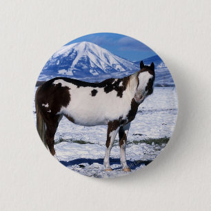 雪に立っているペンキの馬 缶バッジ