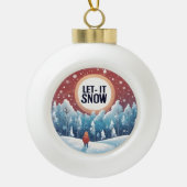 雪に美しいヴィンテージ セラミックボールオーナメント (正面)