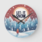 雪に美しいヴィンテージ ラウンド壁時計 (正面)