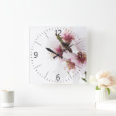 雪に覆われたアーモンドの木の花 スクエア壁時計 (ホーム)