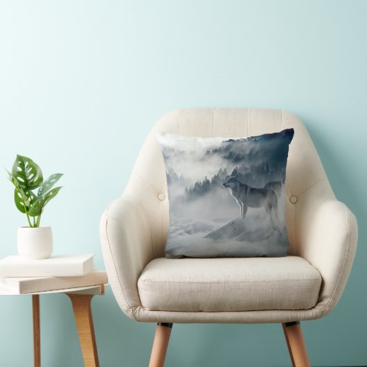 雪に覆われたオオカミ クッション (椅子)