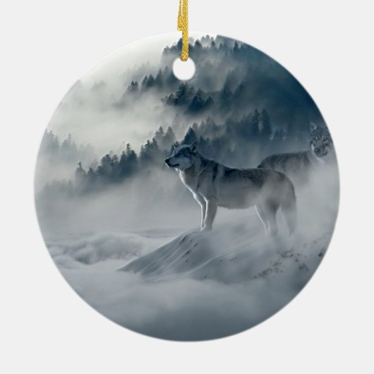 雪に覆われたオオカミ セラミックオーナメント (裏面)