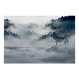 雪に覆われたオオカミ ポスター