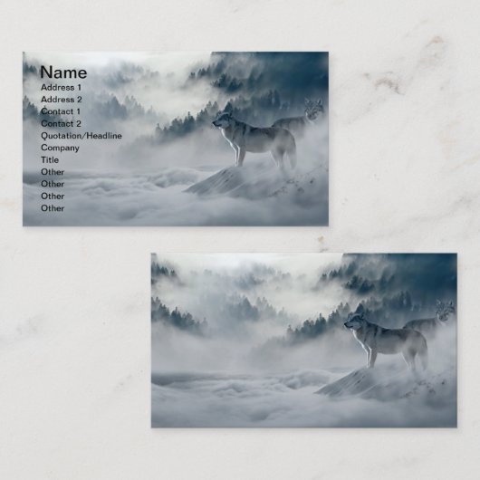 雪に覆われたオオカミ 名刺 (正面/裏面)
