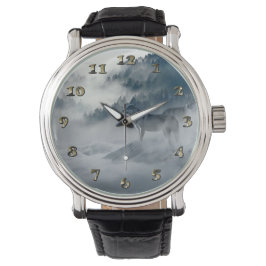 雪に覆われたオオカミ 腕時計