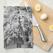 雪に覆われたカエデの木の線画 キッチンタオル (四つ折り)