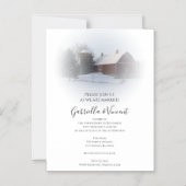 雪に覆われたカントリーの納屋とサイロの冬の結婚式 マグネット招待状 (正面)