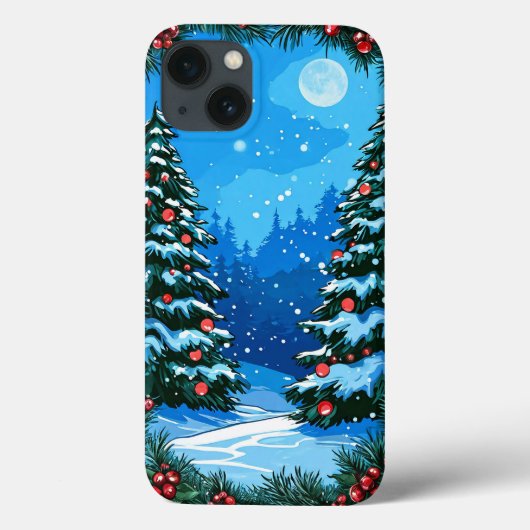 雪に覆われたクリスマスの森のツリー Case-Mate iPhoneケース (裏面)