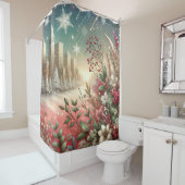 「雪に覆われたクリスマスの街並み」 シャワーカーテン (インサイチュ)