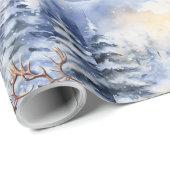 雪に覆われたクリスマスイブにサンタとトナカイが ラッピングペーパー (ロールコーナー)