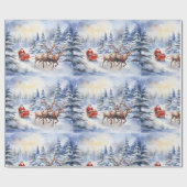 雪に覆われたクリスマスイブにサンタとトナカイが ラッピングペーパー (フラット)