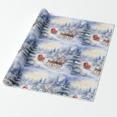 雪に覆われたクリスマスイブにサンタとトナカイが ラッピングペーパー (アンロールド)