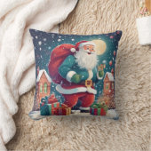 雪に覆われたクリスマスイブにサンタ | ティール クッション (ブランケット)