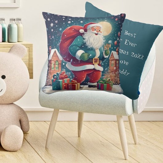 雪に覆われたクリスマスイブにサンタ | ティール クッション