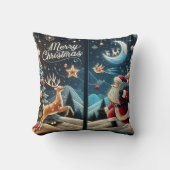 雪に覆われたクリスマスイブの喜ばしいサンタ クッション (正面)