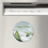 雪に覆われたクリスマスツリーのある冬の日 マグネット (インサイチュ (食洗機))