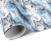 雪に覆われたクリスマスツリーのオオカミ ラッピングペーパー (ロールコーナー)