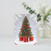 🎄雪に覆われたクリスマスツリーの輝き ❄️ フェスティブな ポストカード (スタンド正面)