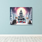 雪に覆われたクリスマスツリー キャンバスプリント (インサイチュ (ウッドフロア))