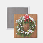 雪に覆われたクリスマスリース マグネット (正面/裏面)