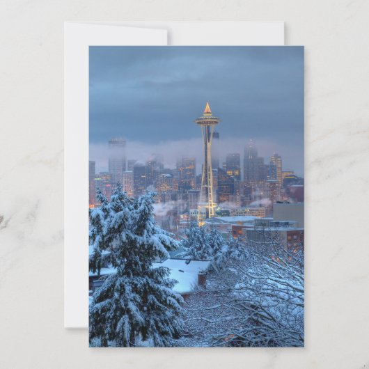 雪に覆われたシアトルの景色 シーズンカード (正面)