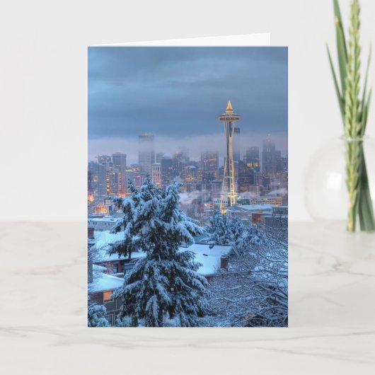 雪に覆われたシアトルの景色 シーズンカード (正面)