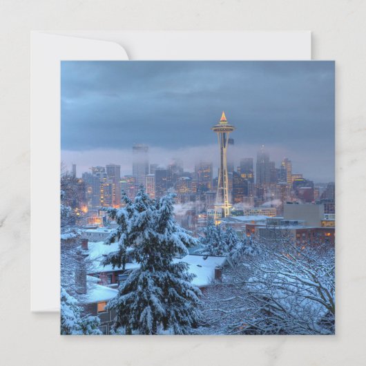 雪に覆われたシアトルの景色 シーズンカード (正面)