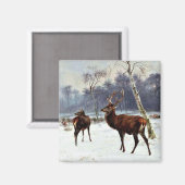 雪に覆われたシカとシカ マグネット (正面/裏面)