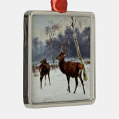 雪に覆われたシカとシカ メタルオーナメント (右)