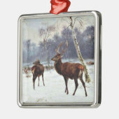 雪に覆われたシカとシカ メタルオーナメント (左)