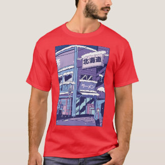 雪に覆われたシティー雪の冬の建物 Tシャツ