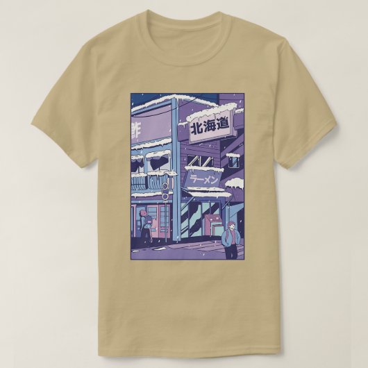 雪に覆われたシティー雪の冬の建物 Tシャツ (デザイン正面)