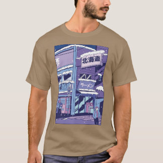 雪に覆われたシティー雪の冬の建物 Tシャツ