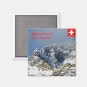 雪に覆われたスイスの山々 マグネット (正面/裏面)