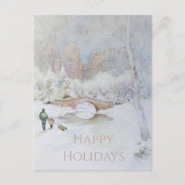 雪に覆われたニューヨークの水彩風景 ポストカード