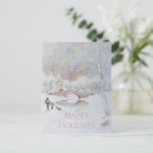 雪に覆われたニューヨークの水彩風景 ポストカード (スタンド正面)