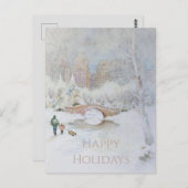 雪に覆われたニューヨークの水彩風景 ポストカード (正面/裏面)