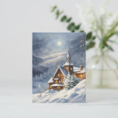 雪に覆われたバーモントの上の月の出 ポストカード (スタンド正面)