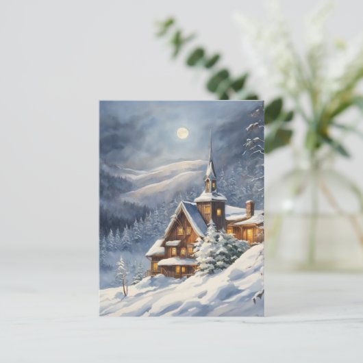 雪に覆われたバーモントの上の月の出 ポストカード (スタンド正面)