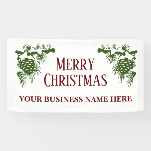 雪に覆われたピネコーン付きの大きなクリスマスバナー 横断幕 (横)