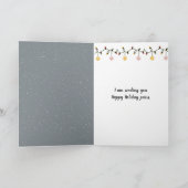 雪に覆われたフェンスに乗ったクリスマスブラックキャット カード (内部)